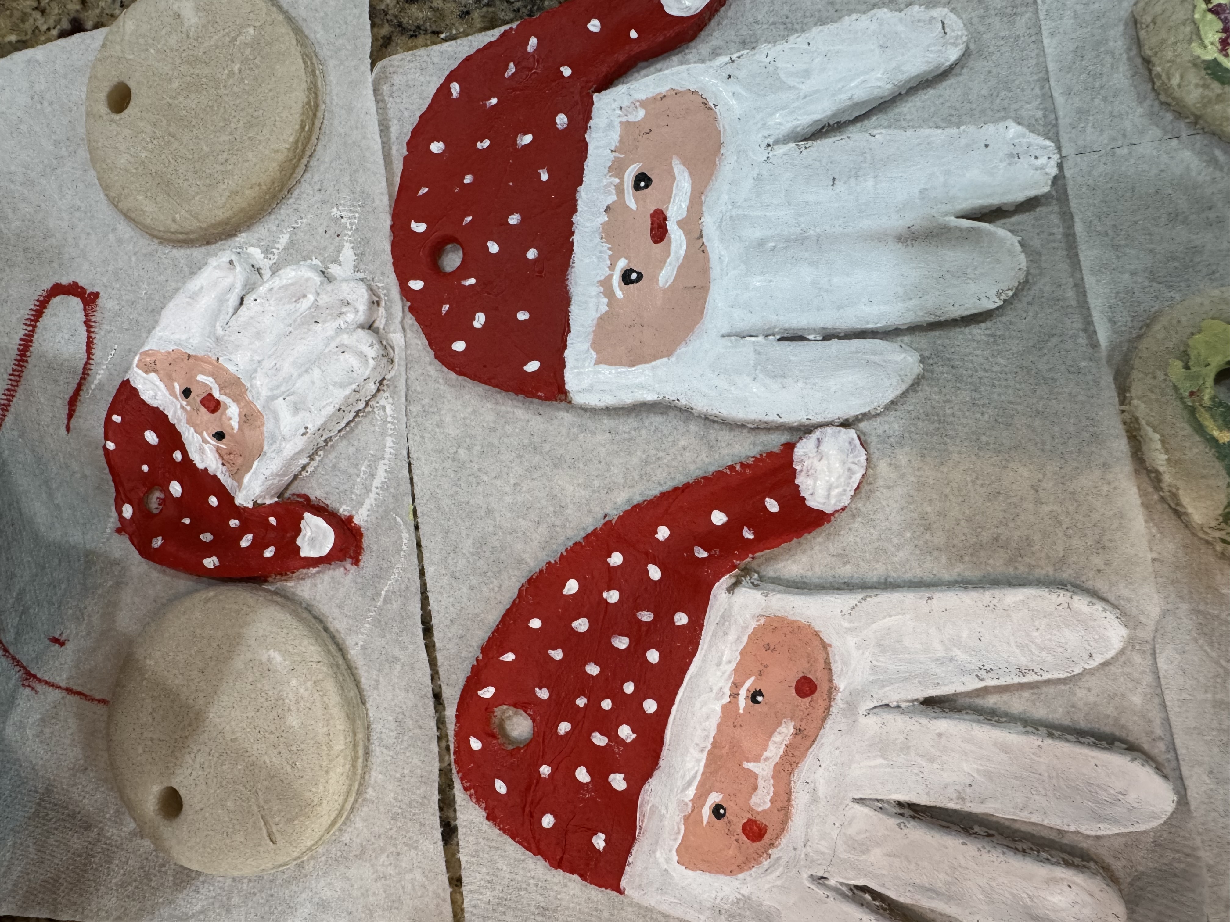 Finished homemade ornaments drying on a tray