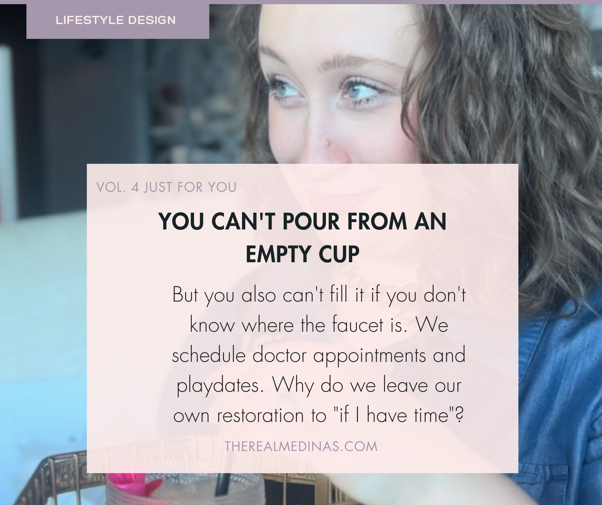 Self-care quote card with a warm message about intentional restoration and prioritizing personal well-being.